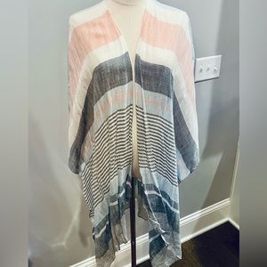 Pink, white, navy, and light blue kimono.